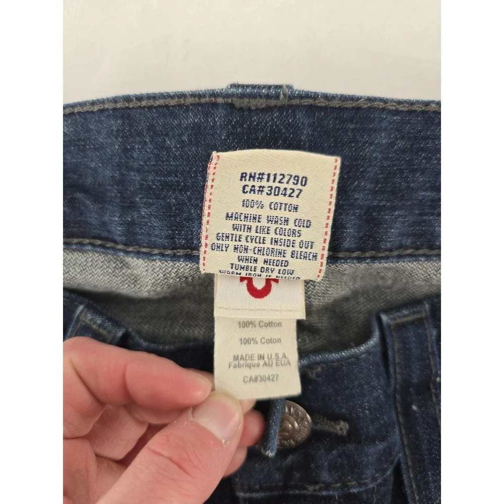 Y2K True Religion Straight Flap‎ Jeans 34X29 USA Dark Wash World Tour Ricky